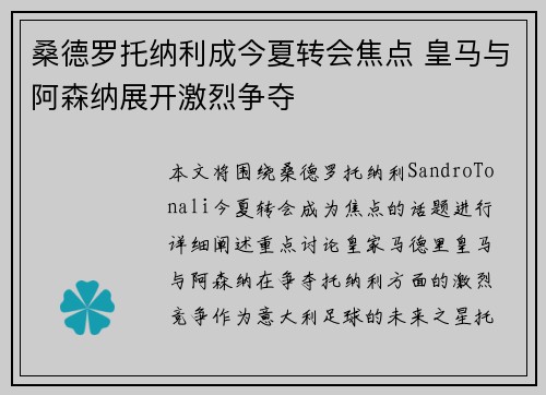 桑德罗托纳利成今夏转会焦点 皇马与阿森纳展开激烈争夺